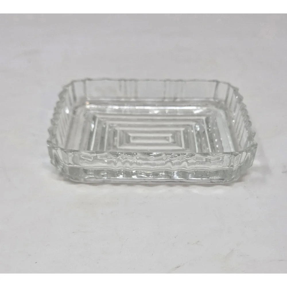 Vintage Art Deco Pressed Glass Rectangular Dish Ribbed Nut Catchall Tray